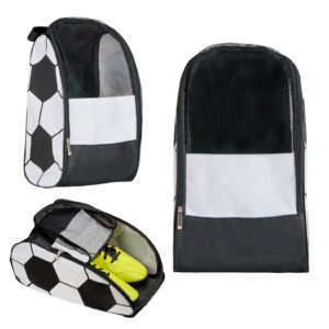 03102025104300_BL335.jpg Zapatera de poliéster con print de balón de soccer, asa superior, malla y cierre.
