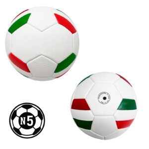 12062025180603_FUT008.jpg Balón de fútbol talla 5 con 32 gajos cosidos a maquina (hexágonos y pentágonos) y acabado texturizado. Presión recomendada: entre 6 y 8 psi.