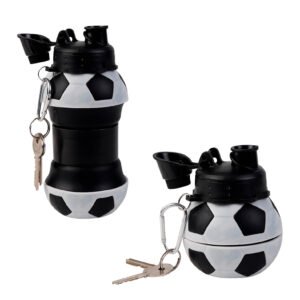 17052025161552_T303.jpg Cilindro de silicón con forma de balón de futbol que se extiende y contrae, cuenta con tapa enroscable, boquilla con tapa de seguridad en la parte superior y seguro para mejor sujeción.