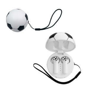 18112025103043_MX013.jpg Audífonos Bluetooth con con estuche de balón de soccer para carga y mecanismo touch, con indicador de carga y correa.