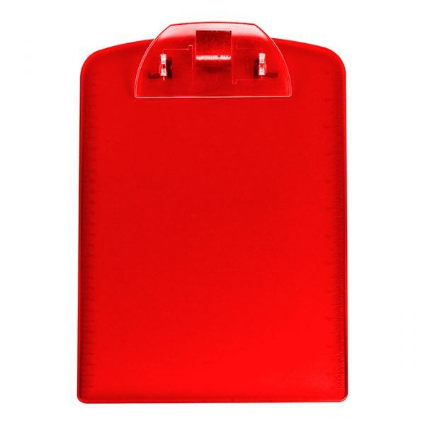 Tabla de plástico con clip para documentos.