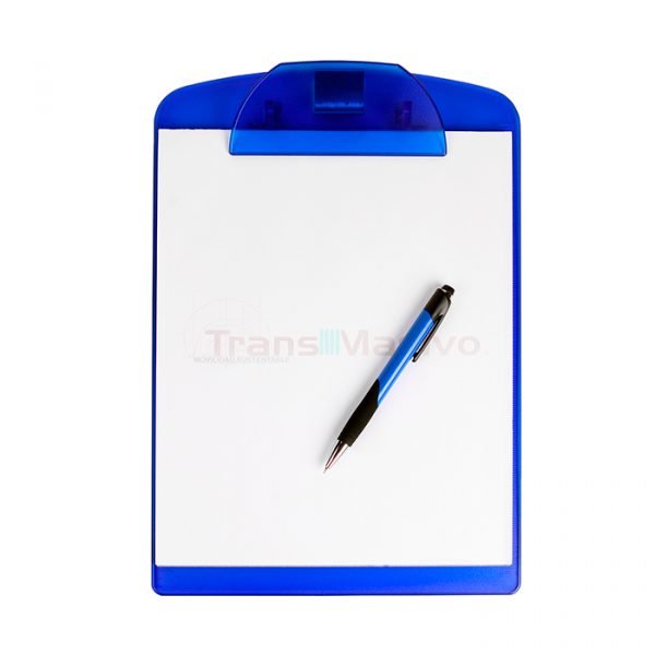 Tabla de plástico con clip para documentos.