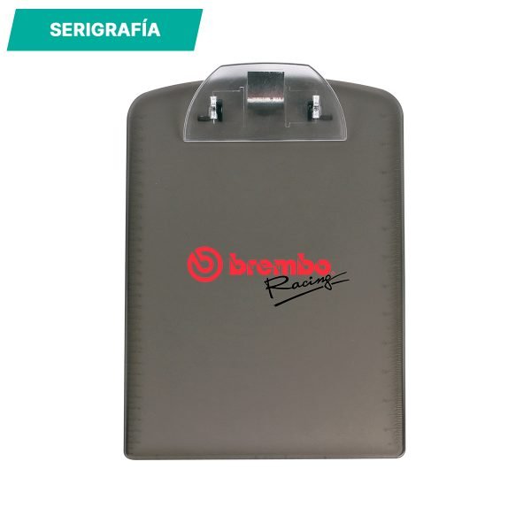 Tabla de plástico con clip para documentos.