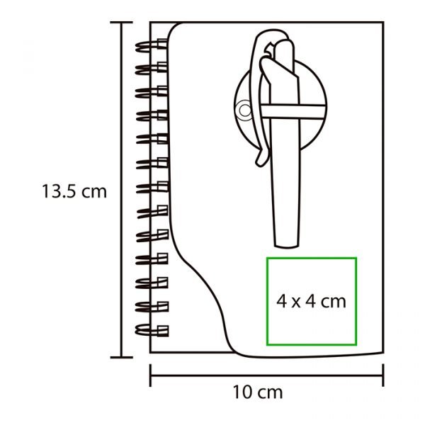 Libreta de plástico con bolígrafo.